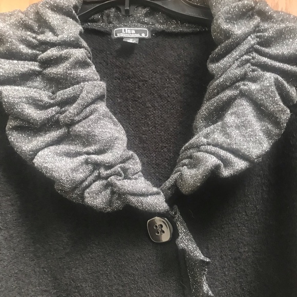 Lisa International Black Sweater with Ruffle Collar with Glitter Threading - Picture 4 of 6